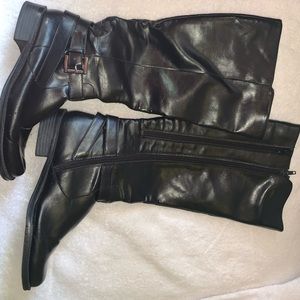 Aerosoles 7.5M Knee High Black Wide Calf Ankle-Strap Buckle Zipper Closure Boots